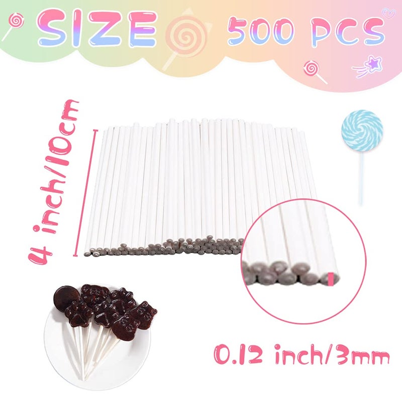 Blvochnnt 500PCS 4-Inch White Lollipop Sticks Paper Sucker Stick Cake Pops Stick for Candy Melt Dessert Cake Pops Chocolate and Cookie(3mm) - Image 2